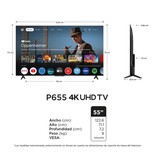 TV TCL 55" UHD LED Smart TV Google + BASE INSTALACION